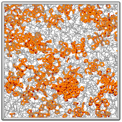 Figure 5: Illustration of a CpPOSS/PE composite. Polymer is shown in grey while the CpPOSS particles are shown in orange 